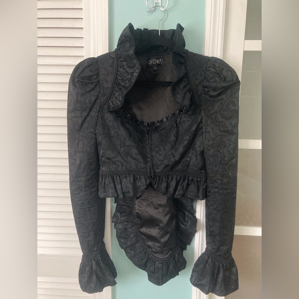 Black Jacquard Victorian Gothic Cropped Jacket